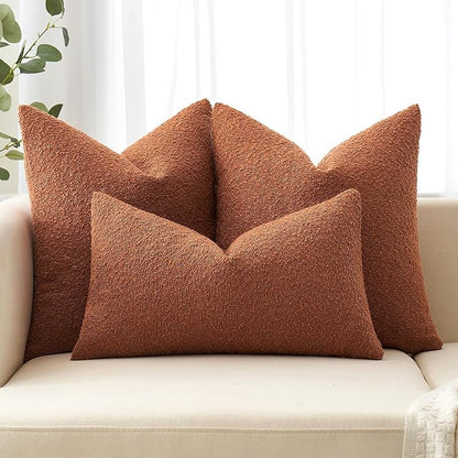 MIULEE 18x18 Inch Decorative Pillow Covers for Couch Bed Set of 2 Textured Boucle Neutral Winter Throw Pillows Rust Accent Solid Cushion Pillowcases Sofa Livingroom Home Decor
