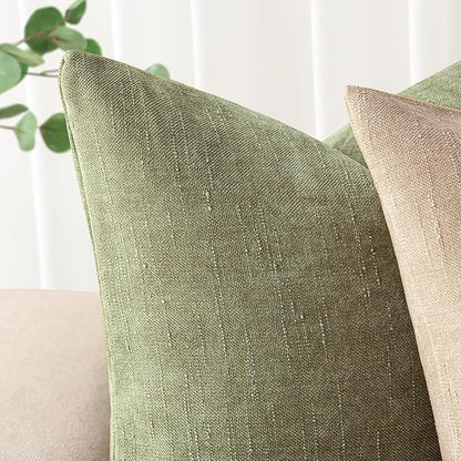 Foindtower Pack of 2 Textured Chenille Throw Decorative Pillow Covers Square Accent Solid Cushion Cover Neutral Farmhouse Lumbar Pillow Case for Couch Sofa Bedroom Living Room 12x24 Inch,Sage Green