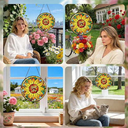 Rngmsi Christian Sunflower Stained Glass Window Hanging, Bible Verse Sun Catcher Gift for Housewarming, Inspirational Religious Suncatchers Gifts for Women Mom Home Decor 8 Inch
