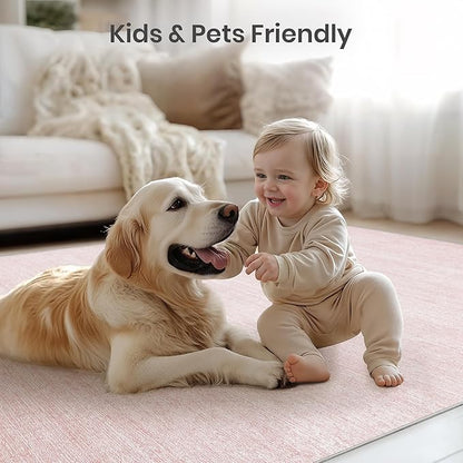 Valenrug Washable Rugs 6x9 - Non Slip 6x9 Area Rugs for Living Room, Stain Resistant Area Rugs for Bedroom, Foldable Machine Washable Area Rug(6'x9', Light Pink)
