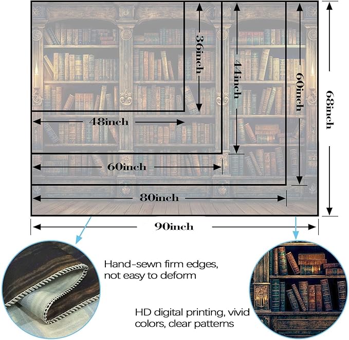 YEXIT Retro Bookshelf Wall Tapestry, Vintage Books Study Library Tapestries for College Dorm Bedroom Magic Caslte Backdrop 44×60 inch