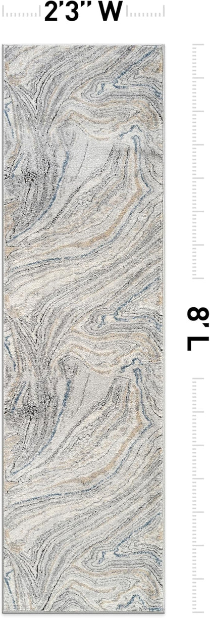 Rugshop Marble Swirl Distressed Gray Area Rug Modern Indoor Rug for Living Room, Bedroom, or Dining 2' 3" x 8' Runner Ideal for Hallway, Kitchen, Entryway, or Behind The Sofa
