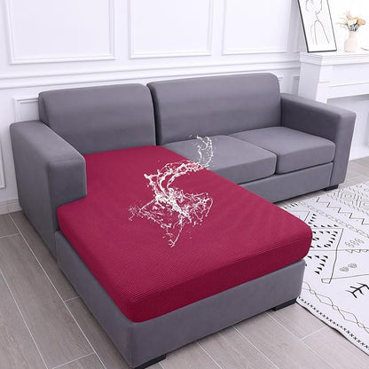 hyha Waterproof Sectional Couch Covers, Non Slip Sofa Couch Cushion Covers L Shape, Thick Stretch Jacquard Fabric, Washable Sofa Slipcovers with Elastic Bottom (1 Piece for Chaise, Wine Red)