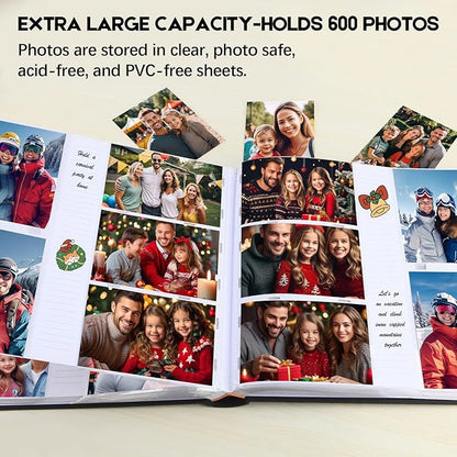 Photo Album 4x6 600 Photos with Writing Space,4 x 6 Photo Book Linen Cover with Front Window, 4x6 Picture Album, 600 Photos Photo Album Book for Wedding Kids Travel Family Baby Pictures (Black)