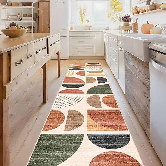 MUJOO Boho Runner Rug Washable,2x8 Area Rugs for Hallways Kitchen Bedroom Entryway Bathroom,Non Slip Carpet Long Mat Indoor,Soft Modern Abstract Bohemian Terracotta