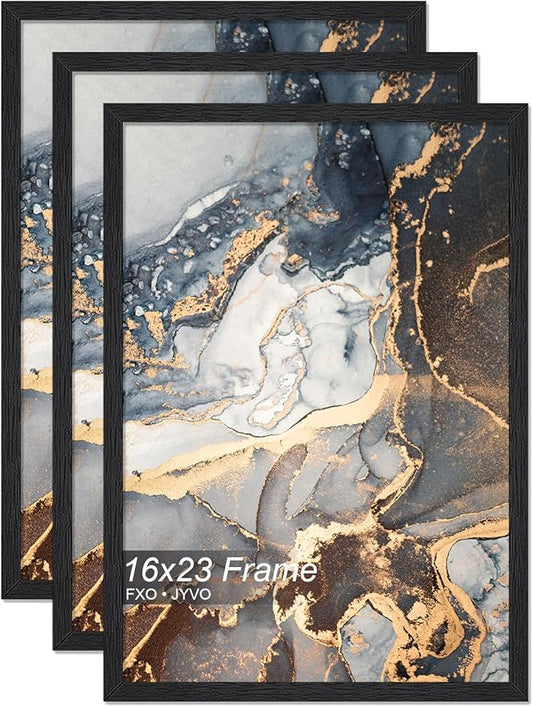 Engineered Wood 16x23 Picture Frame Set of 3, Black Frame for 16 x 23 Inch Picture Poster Photo, Light Weight 16 by 23 Frame with Wood-grain for Wall - 3 Pack/Black/16 x23