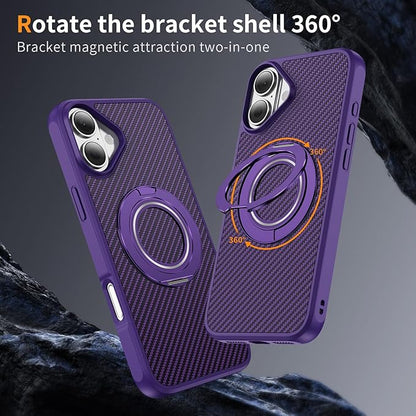 Mag-Stand Carbon Fiber Case for iPhone 17, 360° Rotate Magnetic Stand, Compatible with MagSafe, 15FT Military Protection, Slim Shockproof Magnetic Kickstand Mag Phone Case for Men Women Purple