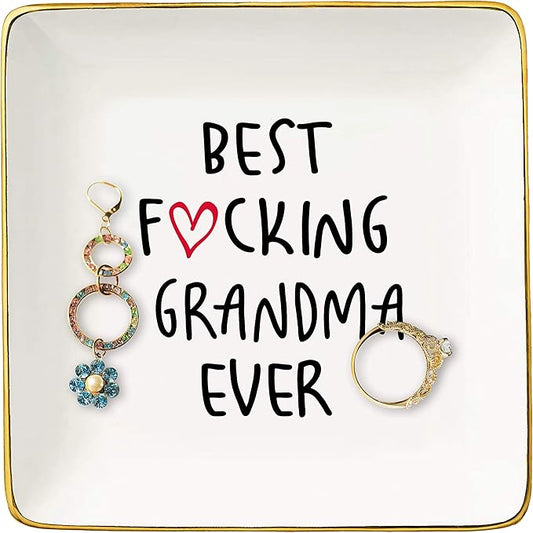 Topthink Best Grandma Gifts - Ceramic Jewelry Holder Ring Dish Trinket Tray - New Year Birthday Christmas Gifts for Nana Mom Grandma