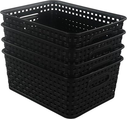 Morcte Black Plastic Storage Basket Bins Organizer, 4-Pack