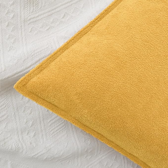 Kevin Textile Waterproof Decorative Pillow Covers Yellow 12x20 Inch Pack of 2 Soft Boucle Textured Lumbars Cushions Elegant Accent Pillows for Couch Sofa Chair Bed Home Decor Indoor Outdoor
