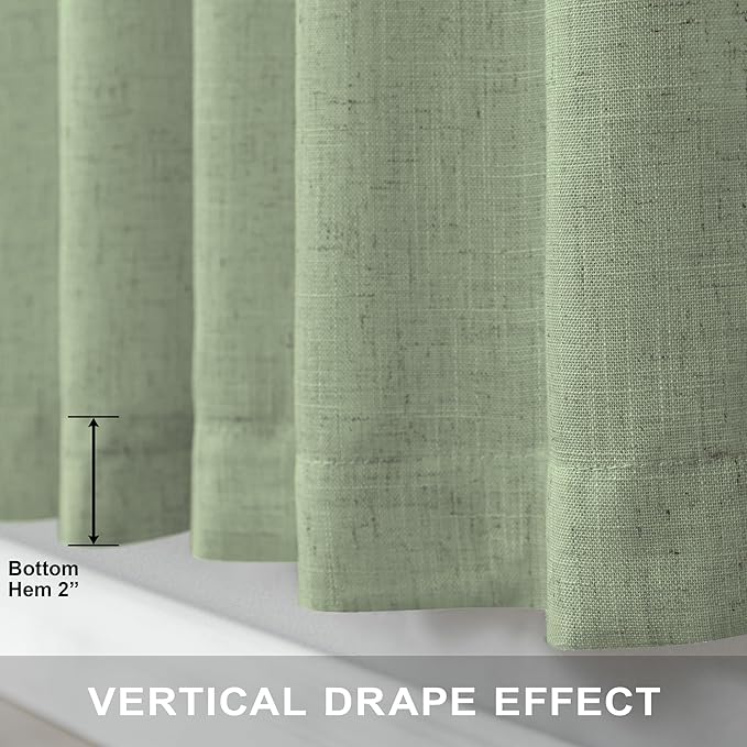 Light Sage Curtains 90 Inches Long for Living Room 2 Panels Back Tab Pocket Linen Drapes Light Filtering Semi Sheer Privacy Pale Sage Green Curtains for Bedroom Boys Boho Farmhouse Decor 52x90 Length