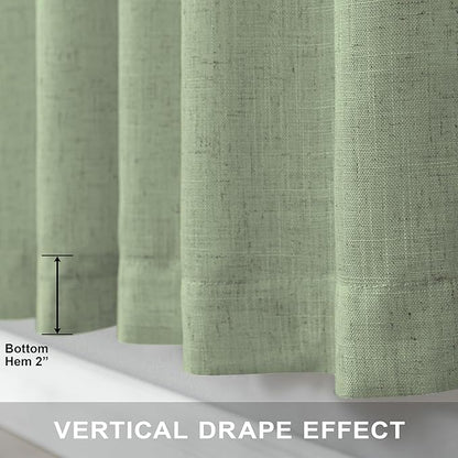 Light Sage Curtains 90 Inches Long for Living Room 2 Panels Back Tab Pocket Linen Drapes Light Filtering Semi Sheer Privacy Pale Sage Green Curtains for Bedroom Boys Boho Farmhouse Decor 52x90 Length