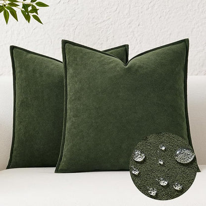 Kevin Textile Waterproof Decorative Pillow Covers Moss Green 18x18 Inch Pack of 2 Soft Boucle Textured Throw Pillowcases Elegant Accent Pillows for Couch Sofa Chair Bed Home Decor Indoor Outdoor