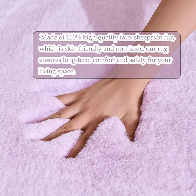 1700GSM Fuzzy Faux Sheepskin Fur Area Rug,Extra Soft Faux Fur Mat,Fluffy Shaggy Fur Rug for Bedroom Living Bedside Rug Room Decor-Lavender, 4 x6 ft