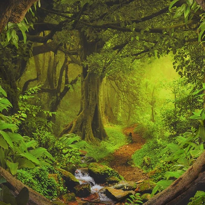 Forest Tapestry Psychedelic Tree Cave Tapestries Fantasy Nature Landscape Backdrop Tapestries Stream Through Rainforest Jungle Tapestry Wall Haning for Bedroom Decor