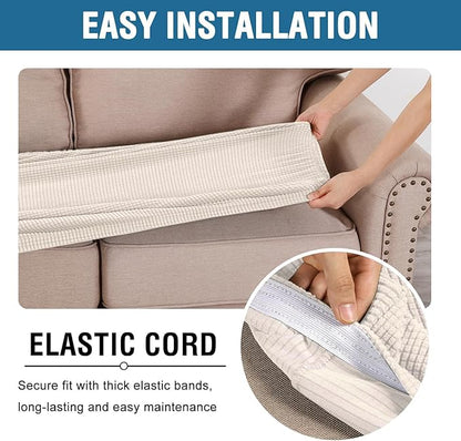H.VERSAILTEX Super Stretch Individual Seat Cushion Covers - Sofa & Couch Cushion Slipcover Sets - Thick Jacquard Textured Twill Fabric (3 Piece XL, Ivory)