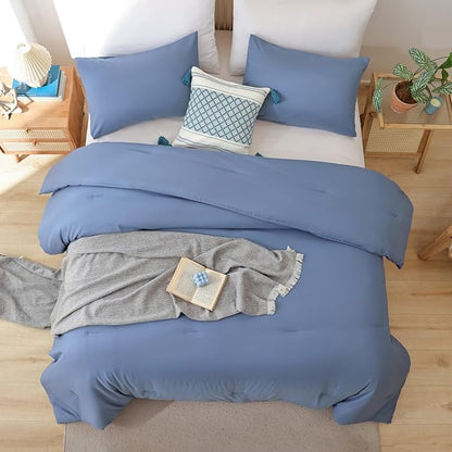 ROSGONIA California King Comforter Set Slate Blue, 3pcs (1 Boho Blue Cal King Comforter & 2 Pillowcases) All Season Lightweight Bedding Blanket Quilt
