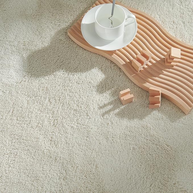 jinchan Solid Plush Area Rug 3x5 Performance Shaggy Washable Rug Indoor Soft Modern Faux Wool Cozy Non Slip Carpet for Living Room Kids Room Bedroom Dining Room Nursery Ivory
