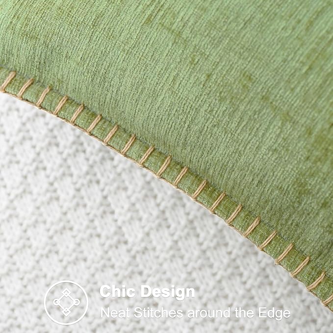 CaliTime Throw Pillow Covers Decorative 18 X 18 Inches Pack of 2 Cotton Thread Stitching Edges Solid Dyed Soft Chenille Cushion Cases for Couch Sofa Bed Living Room Farmhouse Sage Green