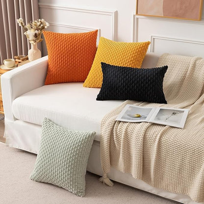 Kevin Textile 14x24 Inch Pillow Cover 1 Pack Boho Decorative Soft Striped Corduroy Lumbar Farmhouse Accent Rectangle Cushion Case for Living Room Couch Sofa Bed, Black