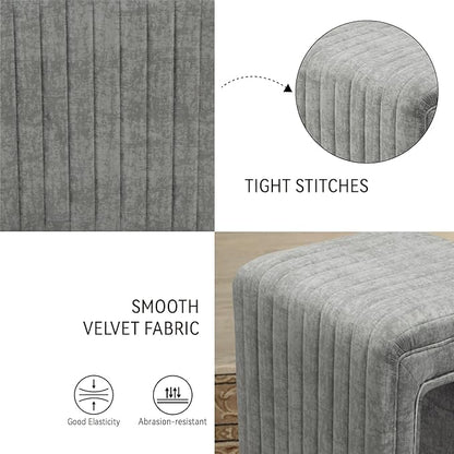 Get Set Style Vanity Stool Chair,Modern Velvet Ottoman Foot Stool with Wooden Legs Sofa Bench Footstool Extra Seat for Vanity,Makeup Room,Living Room,Entryway,Office (Fully Assembled) (Dark Grey)