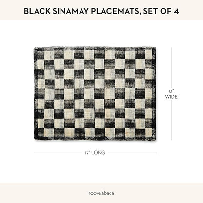 MACKENZIE-CHILDS Set of 4 Sinamay Placemats, Durable Woven Table Mats, Black