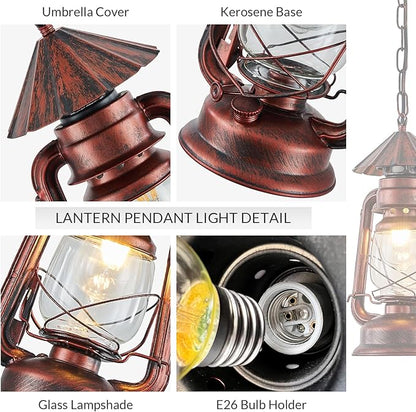 NOXARTE Vintage Pendant Light Lantern Ceiling Light Fixture with Glass Shade Adjustable Chain for Kitchen Island Farmhouse Loft Porch Width 7 Inch x Height 15 Inch