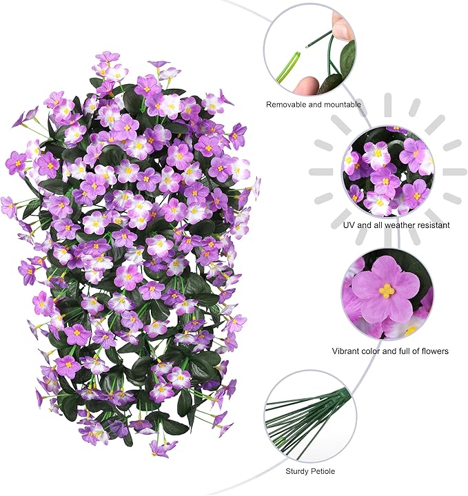 HyeFlora 2PCS Artificial Hanging Flowers for Outdoors, Faux Daisy Plants Fake Silk Orchid Long Stems UV Resistant Mums for Home Garden Wall Party Indoor Outdoor Decor(Light Fuchsia and Fuchsia)
