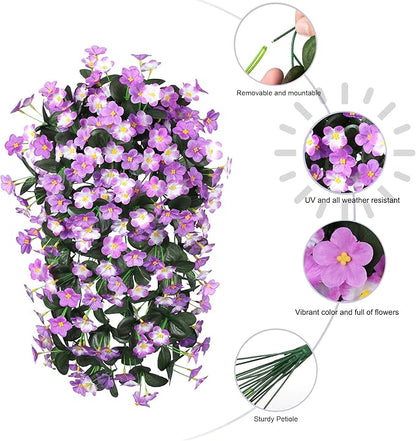 HyeFlora 2PCS Artificial Hanging Flowers for Outdoors, Faux Daisy Plants Fake Silk Orchid Long Stems UV Resistant Mums for Home Garden Wall Party Indoor Outdoor Decor(Light Fuchsia and Fuchsia)