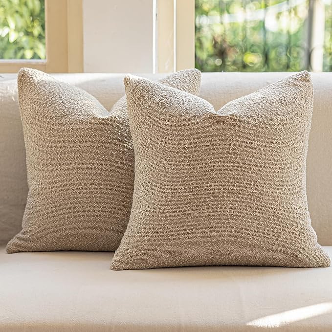 GEEORY Decorative Throw Pillow Covers 22x22 Inch Pack of 2,Textured Boucle Neutral Cushion Cases for Bed Couch Sofa, Accent Modern Farmhouse & Minimalist Home Decor (Oatmeal Beige) GE03-22