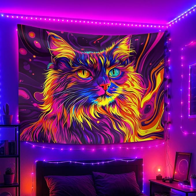 seewan Blacklight Tapestry UV Reactive Glow In The Dark, Neon Animal Skull Psychedelic Galaxy Wall Hanging for Bedroom Dorm Living Room Home Decor Backdrop Decor
