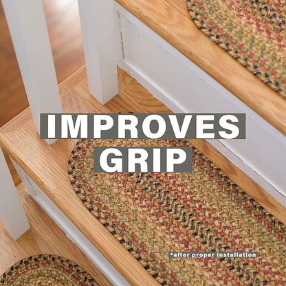 Homespice Kingston Jute Braided Staircase Step Treads, Warm Country Decor, Set of 13, Multicolor 8x28 Oval Rugs for Stairs - Easy to Clean, Tightly Stitched and Durable