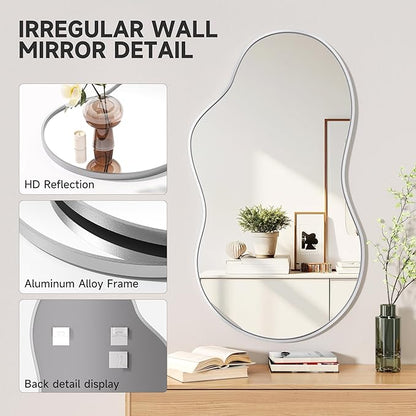 Hasipu Irregular Wall Mirror - 35"x24" Asymmetrical Mirror, Modern Decorative Mirrors for Living Room, Entryway, Hallway, Bathroom, Bedroom,Wall Mounted Home Decor (Silver)