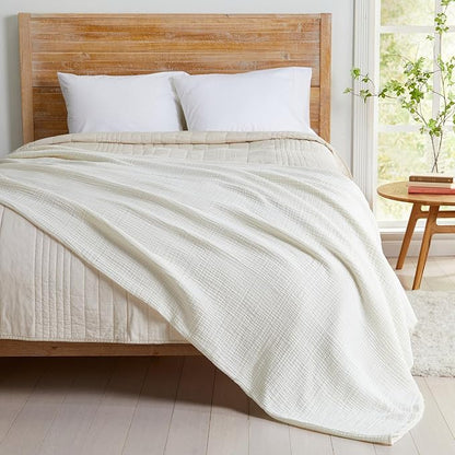 100% Cotton Muslin King Size Blanket | Soft, Breathable, and Lightweight Bed Blanket for All-Season | Perfect for Layering | Maria Collection (King, Off-White)