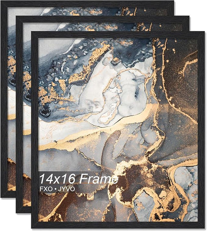 Engineered Wood 14x16 Picture Frame Set of 3, Black Frame for 14 x 16 Inch Picture Poster Photo, Light Weight 14 by 16 Frame with Wood-grain for Wall - 3 Pack/Black/14 x16