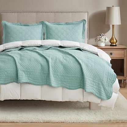 CHIXIN Oversized Cotton Bedspread King Size - Real Stitching - Luxury Quilted Bedding Cover for All Season, Reversible, Ultra Soft, Lightweight, 3 Piece, Seaglass