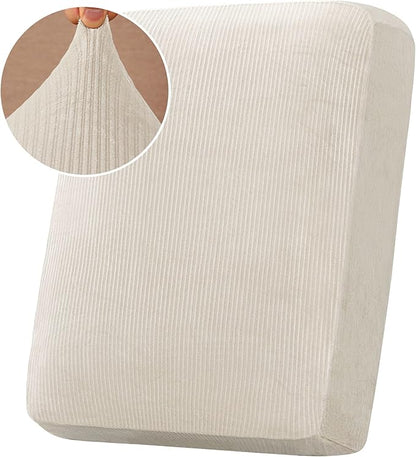 H.VERSAILTEX Velvet Stretch Couch Cushion Cover Plush Cushion Slipcover for Chair Cushion Furniture Protector Seat Cushion Sofa Cover (1 Piece Armchair Cushion Covers, Ivory Striped)