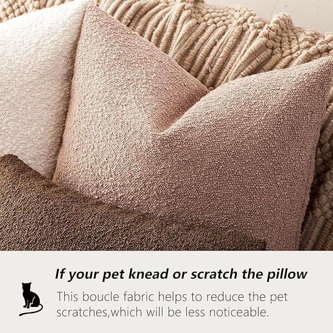 Foindtower Decorative Textured Boucle Throw Pillow Covers Accent Solid Pillow Cases Neutral Soft Cozy Couch Cushion Case for Chair Sofa Bedroom Living Room Home Decor 24x24 Inch,1PC,Light Pink