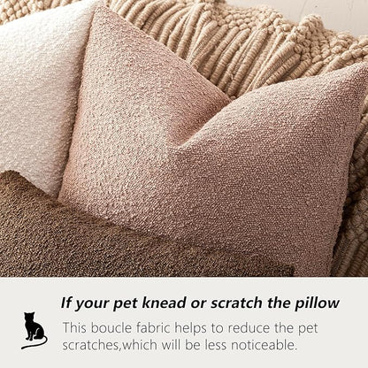 Foindtower Decorative Textured Boucle Throw Pillow Covers Accent Solid Pillow Cases Neutral Soft Cozy Couch Cushion Case for Chair Sofa Bedroom Living Room Home Decor 24x24 Inch,1PC,Light Pink