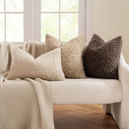 MIULEE Pack of 2 Throw Pillow Covers 22x22 Inch Neutral Light Beige Faux Fur Decorative Sherpa Pillow Covers Fuzzy Accent Soft Sheepskin Fleece Cushion Cases for Boho Home Decor Couch Living Room Bed