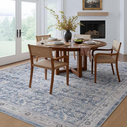MontVoo-Vintage Area Rug 5X7 Blue Rugs for Living Room-Soft Distressed Printed Rugs for Bedroom-Non Slip Carpet-Machine Washable Rug for Dining Room Living Room Bedside Office