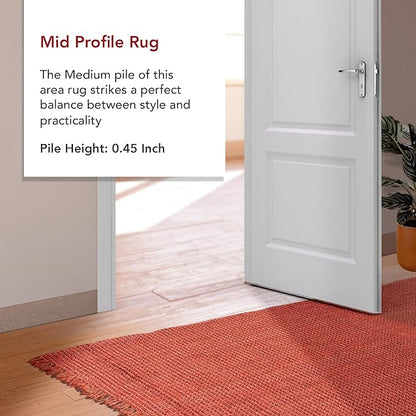 nuLOOM 8x10 Daniela Jute Tassel Hand Woven Area Rug, Brick, Solid Chunky Farmhouse Design, Natural Fiber, For Bedroom, Dining Room, Living Room, Hallway, Office, Entryway