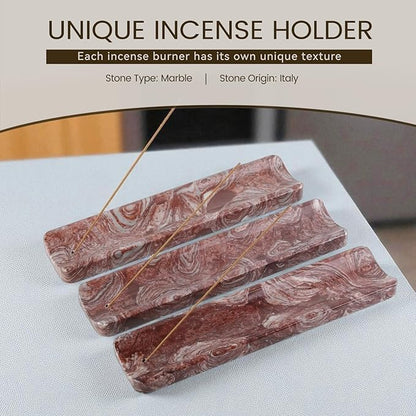 Koville Marble Incense Holder, Incense Holder for Sticks, Incense Sticks Holder Ash Catcher for Meditation Yoga SPA, Natural Stone Incense Burner, Home Table Decor (Red)