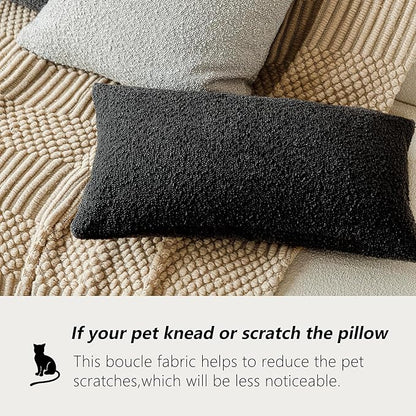 Foindtower Decorative Textured Boucle Throw Pillow Covers Accent Solid Lumbar Pillow Cases Neutral Soft Cozy Couch Cushion Case for Chair Sofa Bedroom Living Room Home Decor 12 x 20 Inch,Black