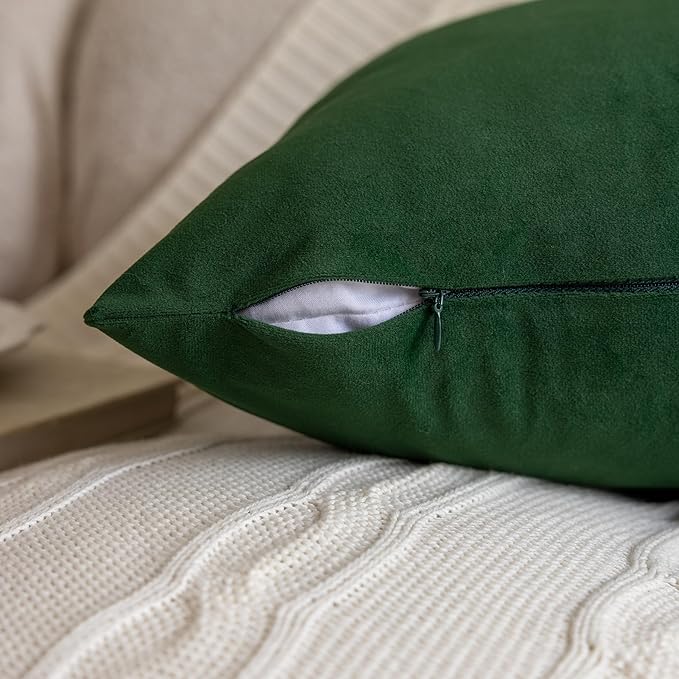 FEVERQIYI 18x18 Velvet Pillow Covers Set of 4 Christmas Green Decorative Square Throw Pillowcase Soft Solid Cushion Covers for Bedroom Living Room Outdoor Indoor Decoration