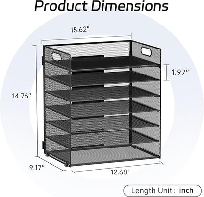 2 Pack 7 Tier Paper Organizer - Mesh Desktop File Holder with Handles for Office School Desk, Black