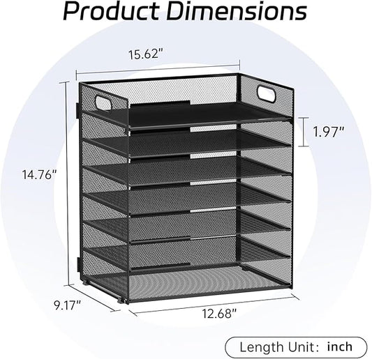 2 Pack 7 Tier Paper Organizer - Mesh Desktop File Holder with Handles for Office School Desk, Black