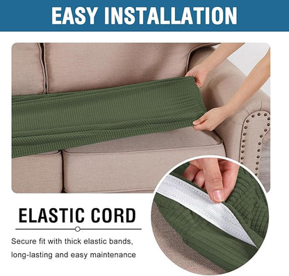 H.VERSAILTEX Super Stretch Individual Seat Cushion Covers Sofa Covers Couch Cushion Covers Slipcover Sets Thick Jacquard Textured Twill Fabric (1 Piece Loveseat Cushion Cover, Bronze Green)