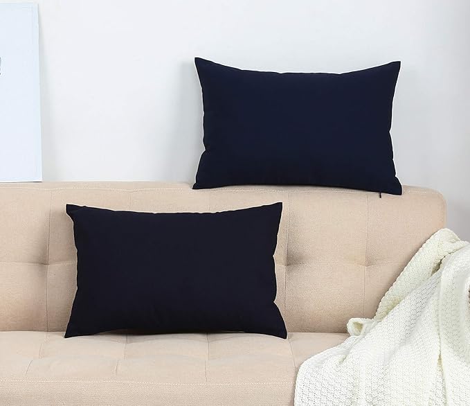 TangDepot Cotton Solid Throw Pillow Covers, 12"X18" color dark navy