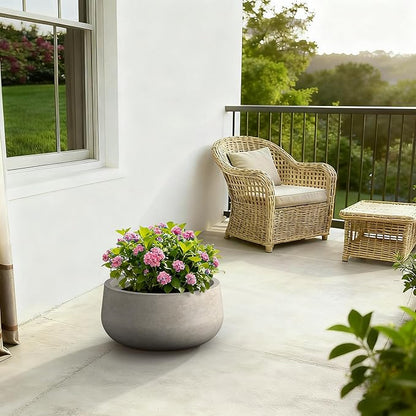 Kante 19.6" Dia Round Concrete Planter, Cement Plant Pots with Drainage Hole and Rubber Plug for Outdoor Indoor Garden Home, Modern Curvaceous Design, Weathered Concrete